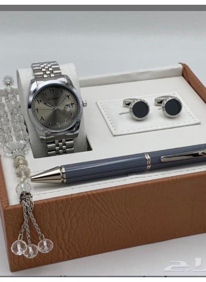 ANEMAR MAN Men's luxury Anmer man brand set consisting of 4 pieces watch, pen, Buttons, and rosary