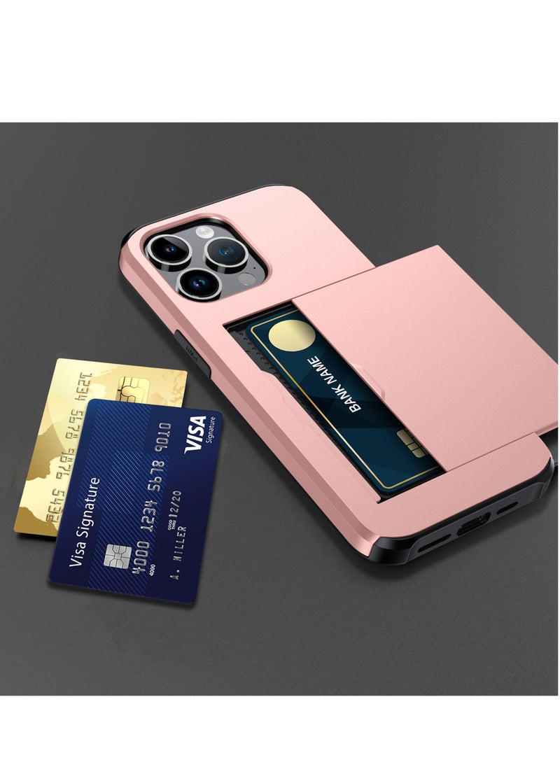 GULFLINK iPhone 15 Pro Max Case with Card Holder Heavy Duty Dual Layer Hidden Card Slot Slim Wallet case Rose Gold  - Image 2