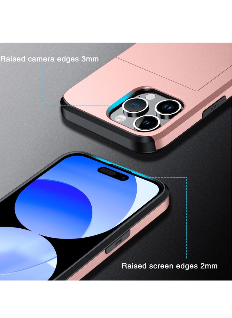 GULFLINK iPhone 15 Pro Max Case with Card Holder Heavy Duty Dual Layer Hidden Card Slot Slim Wallet case Rose Gold  - Image 5