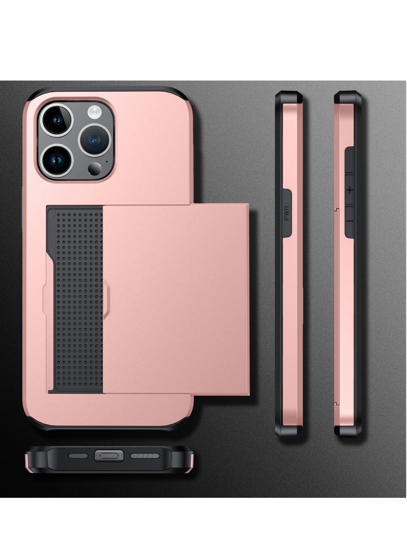 GULFLINK iPhone 15 Pro Max Case with Card Holder Heavy Duty Dual Layer Hidden Card Slot Slim Wallet case Rose Gold  - Image 4