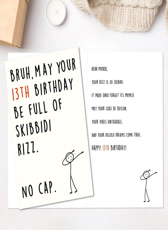 Smithtuy Funny 13th Birthday Card for Boys Girls,13 Year Old Birthday Gifts & Decorations for Daughter Son Niece Nephew,Humorous 13th Birthday Card for Teenagers with Gen Z Slang Meme Design - Image 2