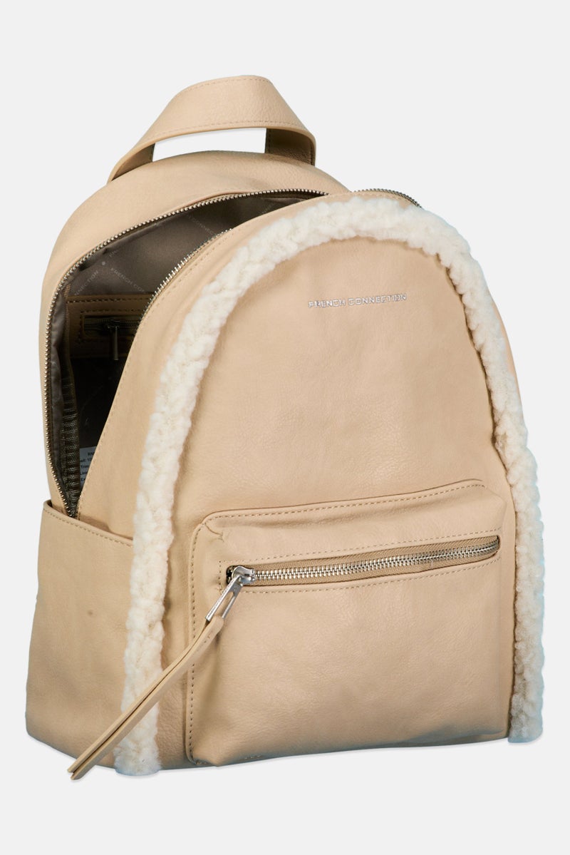 French Connection Women Snowman Sherpa Backpack 31 H x 25 L x 13 W cm, Beige  - Image 3
