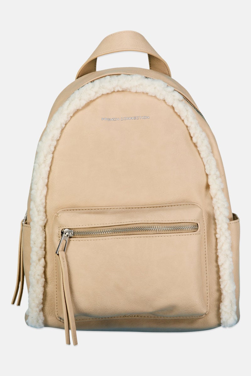 French Connection Women Snowman Sherpa Backpack 31 H x 25 L x 13 W cm, Beige  - Image 1