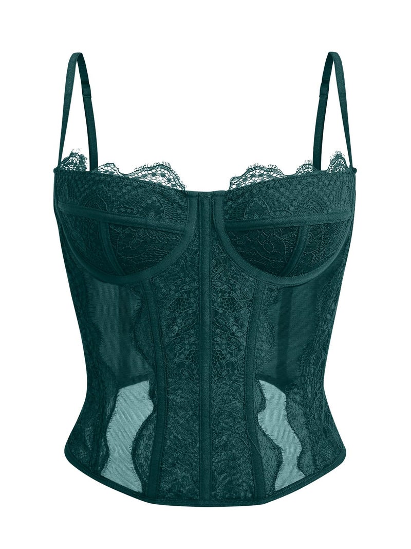 Dealmore Corset Tops For Women Going Out Lace Mesh Date Night Fall Fashion Outfits Clothes Crop Cute Party Strap Tank Green Large - Image 1