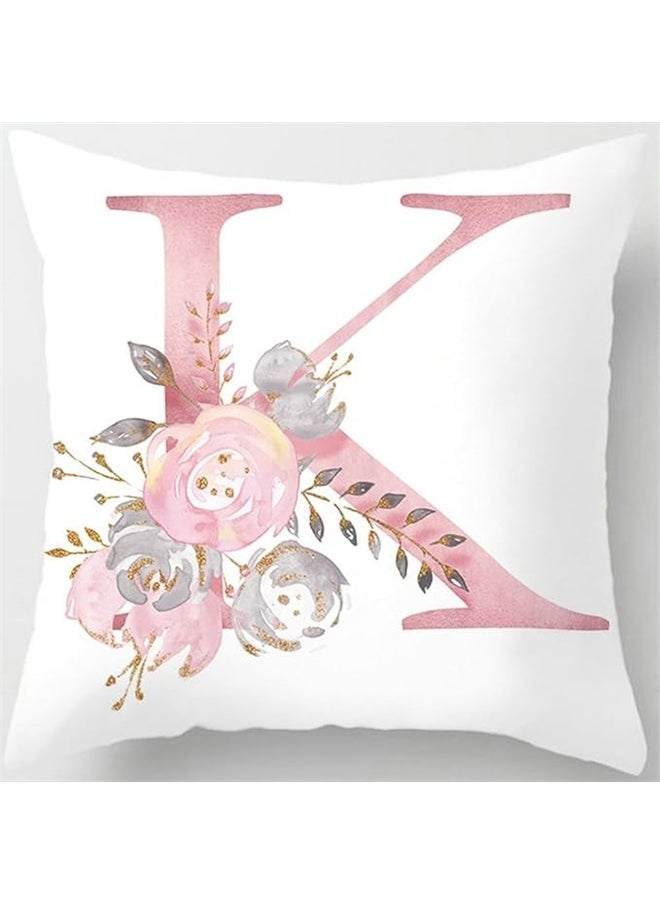 yongsheng Initial K Printed Cushion Cover 45x45cm,Pink Throw Pillow Covers Cute Alphabet Decorative Cushion Covers Square Letter Throw Protectors  - Image 2