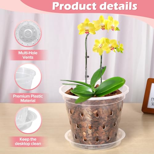 FUIJOL Orchid Pot, 6 Pack 3 Inch Clear Orchid Pots with Holes and Saucers for Repotting, Breathable Slotted Plastic Orchid Planters with Drainage for Root Health Indoor Outdoor (3 Inch) - Image 4