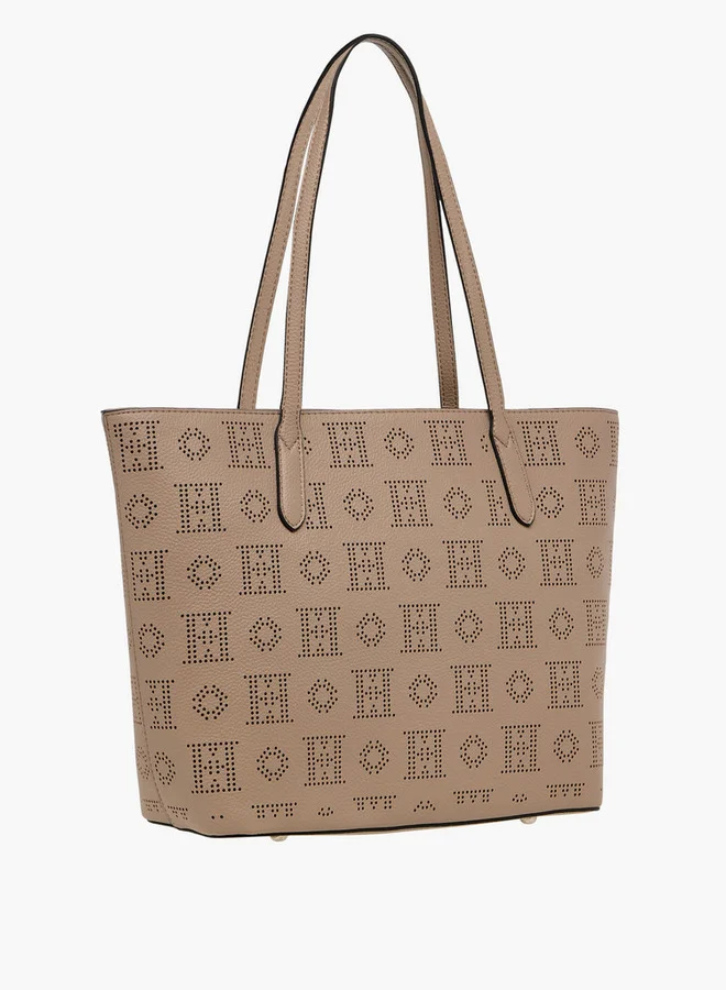 ELLE Laser Cut Tote Bag with Double Handle and Zip Closure