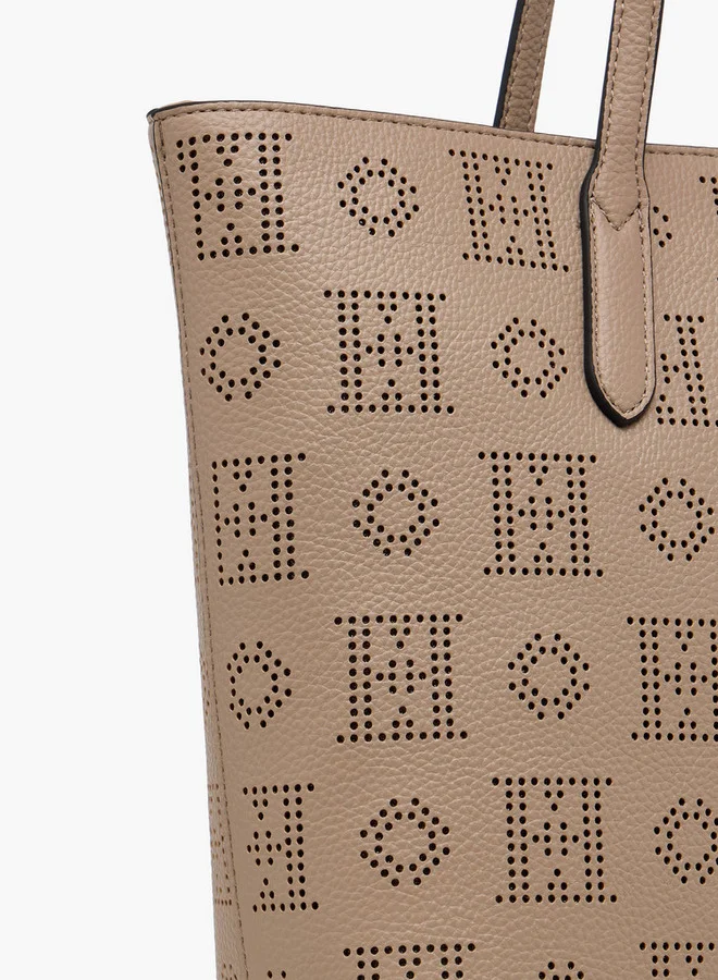 ELLE Laser Cut Tote Bag with Double Handle and Zip Closure