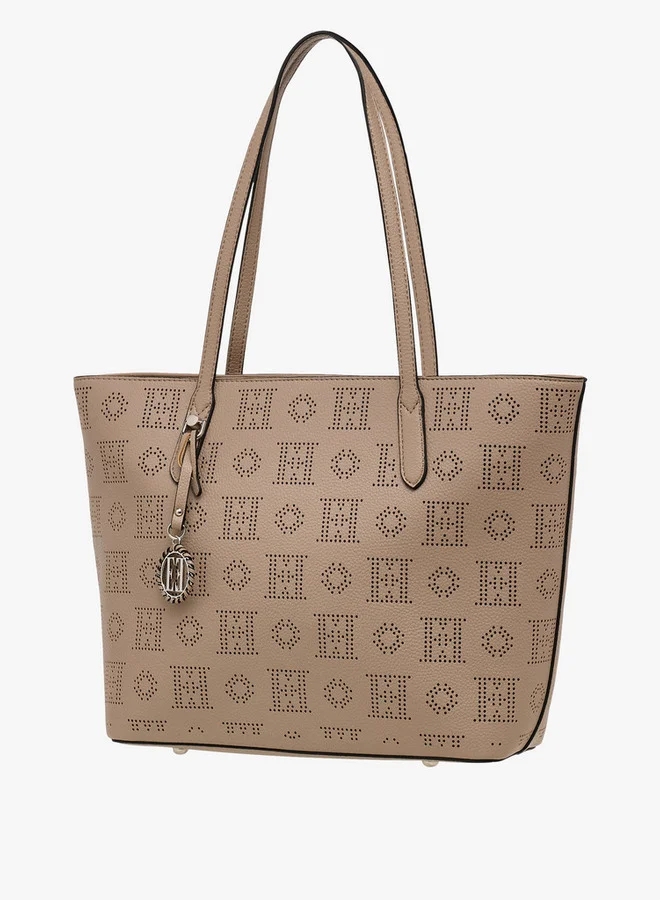 ELLE Laser Cut Tote Bag with Double Handle and Zip Closure