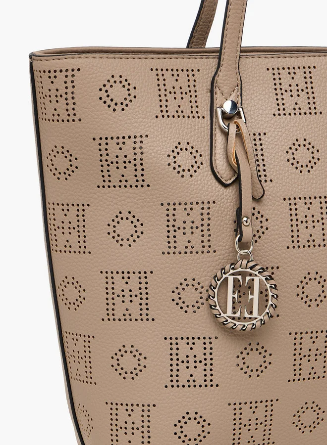 ELLE Laser Cut Tote Bag with Double Handle and Zip Closure