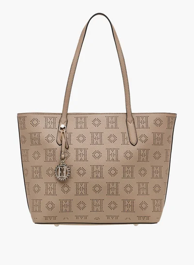 ELLE Laser Cut Tote Bag with Double Handle and Zip Closure