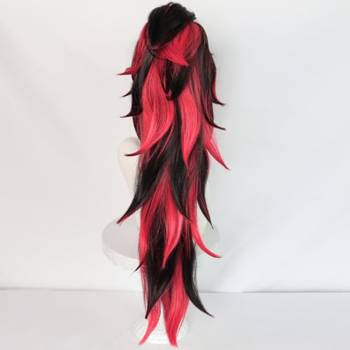 ANOGOL Hair Cap+Tsugikuni Yoriichi Wig Black Wig with Red Hightlight for Anime Cosplay Synthetic Black and Red Wigs Long Wavy Ponytail Wigs Costume for Halloween Party - Image 5