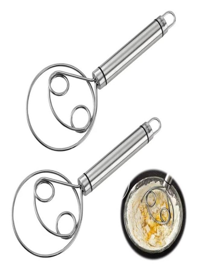 Whixant 2pcs Dutch Dough Whisk,Danish Dough Whisk-Easily Mixing Flour, Stainless Steel Kitchen Baking Tools Handle Bread Mixer for Biscuit Pizza Making Pastry Cake-double eyes - Image 1