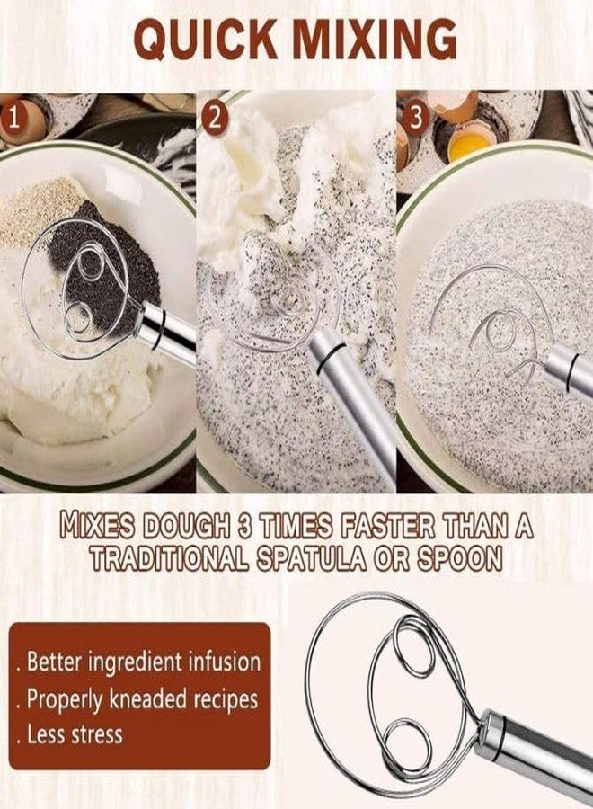 Whixant 2pcs Dutch Dough Whisk,Danish Dough Whisk-Easily Mixing Flour, Stainless Steel Kitchen Baking Tools Handle Bread Mixer for Biscuit Pizza Making Pastry Cake-double eyes - Image 3