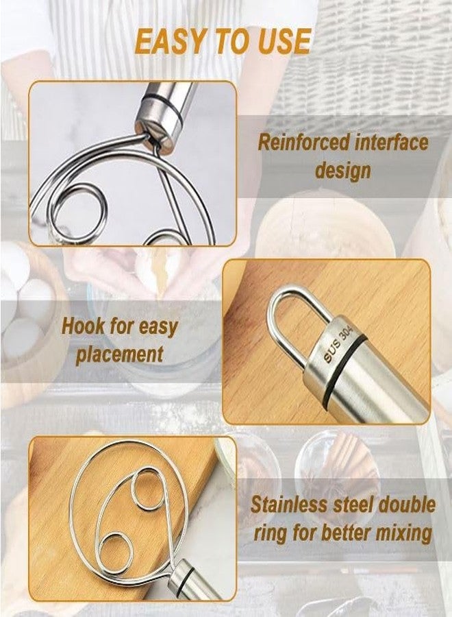 Whixant 2pcs Dutch Dough Whisk,Danish Dough Whisk-Easily Mixing Flour, Stainless Steel Kitchen Baking Tools Handle Bread Mixer for Biscuit Pizza Making Pastry Cake-double eyes - Image 2