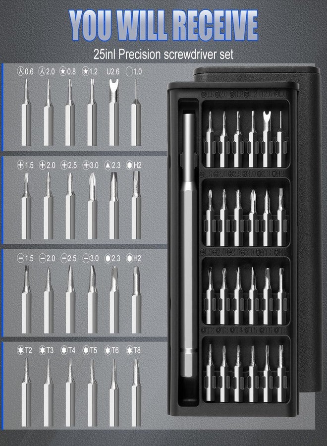 Rindion 25 in 1 Precision Screwdriver Set, Mini Professional Repair Tool Kit, Super Durable Screwdriver Fits for Watch, Laptop, Eyeglasses, Computer, Electronic, Camera - Image 3