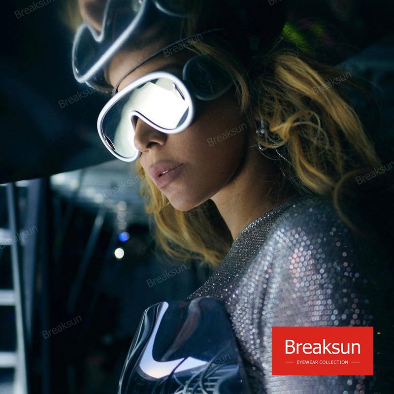 Breaksun Fashion Wave Mask Sunglasses for Women Men Oversized Silver Mirrored Futuristic Shield Sun Glasses Designer Style (Silver/Silver Mirror) - Image 3