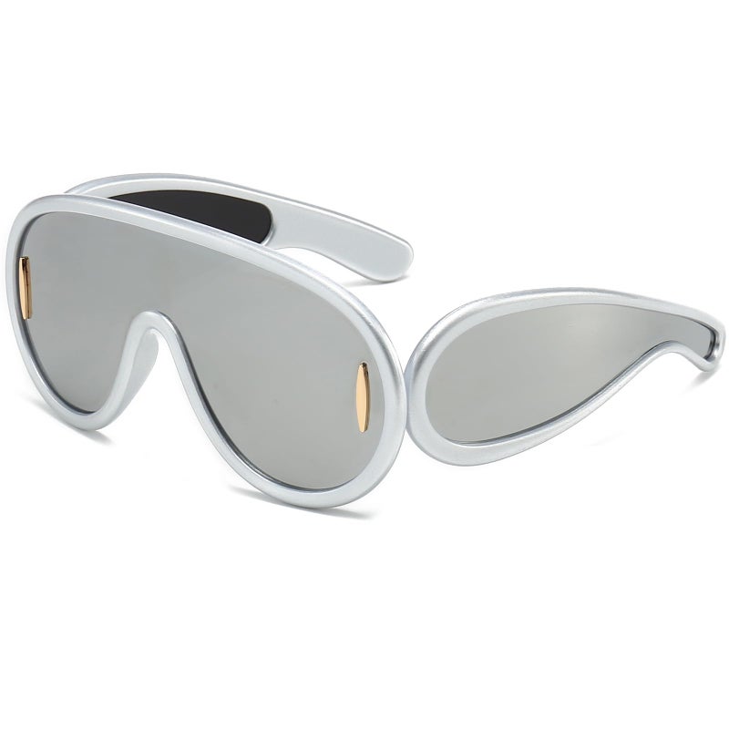 Breaksun Fashion Wave Mask Sunglasses for Women Men Oversized Silver Mirrored Futuristic Shield Sun Glasses Designer Style (Silver/Silver Mirror) - Image 1