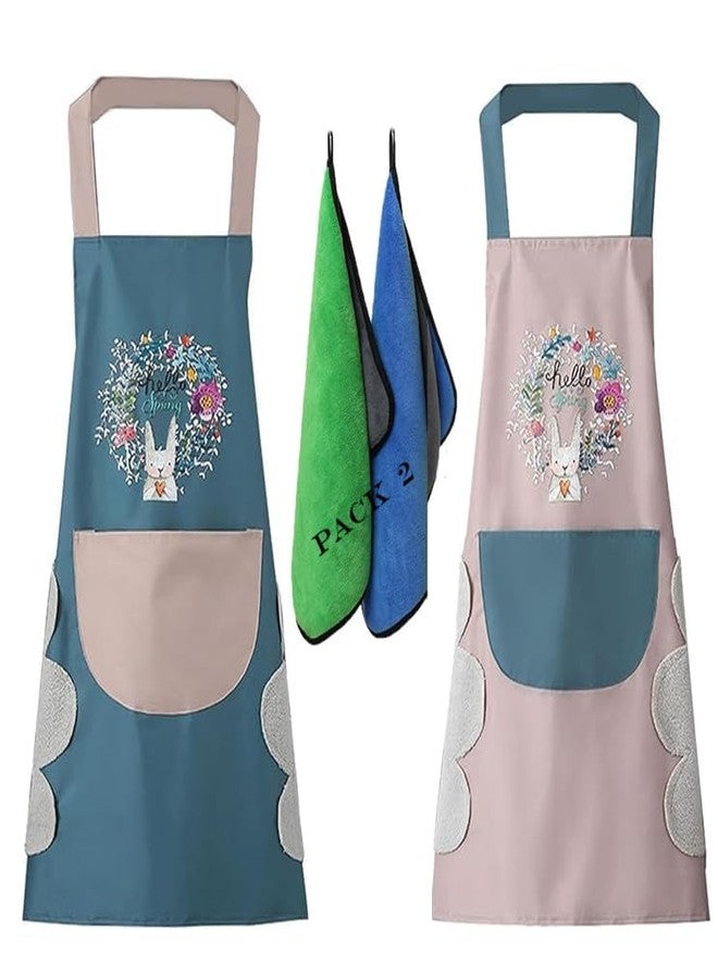 Finalize 2Pcs Waterproof Kitchen Apron with Pocket & Side Hand-Wiping Towel - Adjustable Cooking Aprons for Women & Men for Home, Baking, Cleaning-Free Size, Random Color (Multi Apron) - Image 1