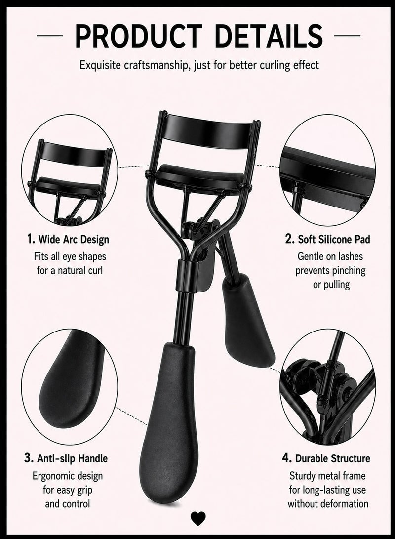 JMEILI 5Pcs Eyelash Curlers Set, Lash Curler and Eyelash Comb with 3 Replacement Pads, Portable Eye Curler for Women Daily Makeup, Matte Black - Image 2