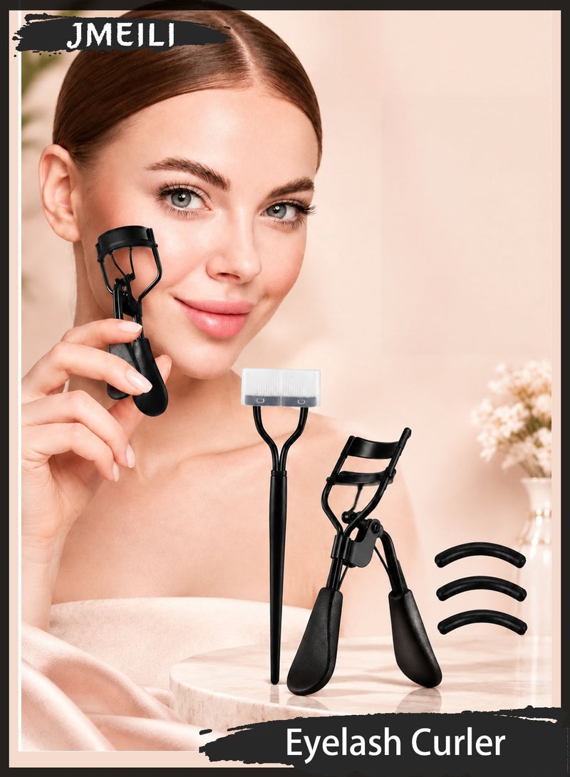 JMEILI 5Pcs Eyelash Curlers Set, Lash Curler and Eyelash Comb with 3 Replacement Pads, Portable Eye Curler for Women Daily Makeup, Matte Black - Image 1