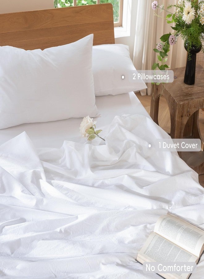 MooMee Bedding Duvet Cover Set 100% Washed Cotton Linen Like Textured Breathable Durable Soft Comfy (Solid Bright White, Super King 108"x98") - Image 3