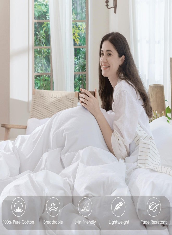 MooMee Bedding Duvet Cover Set 100% Washed Cotton Linen Like Textured Breathable Durable Soft Comfy (Solid Bright White, Super King 108"x98") - Image 4