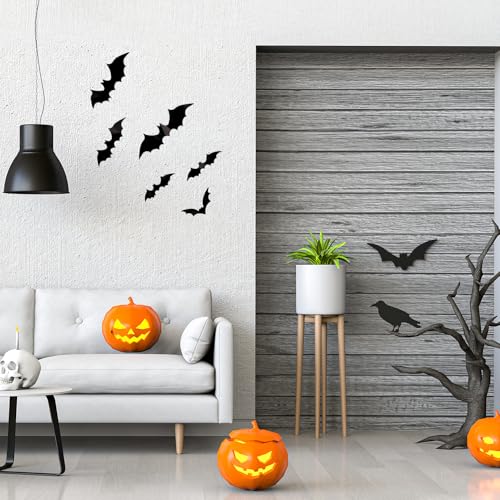 Bobobag 120 Pcs 3D Bats Halloween Decorations,Halloween Wall Decor 4 Sizes Black Bats Sticker for Wall Window - Image 5