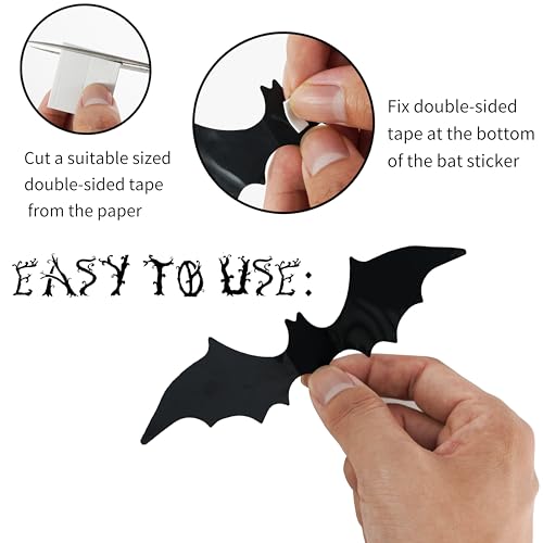 Bobobag 120 Pcs 3D Bats Halloween Decorations,Halloween Wall Decor 4 Sizes Black Bats Sticker for Wall Window - Image 3