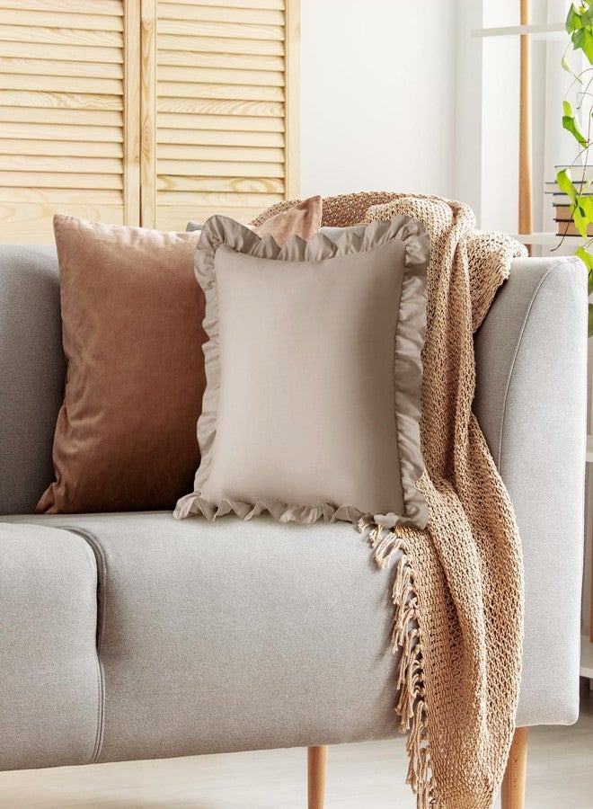 KKJIAF Ruffle Pillow Cases 18x18 Inches, Khaki Square Ruffled Pillow Covers Set of 2, Microfiber Wrinkle Resistant Pillow Shams with Envelope Closure for Sofa Bed Living Room - Image 5