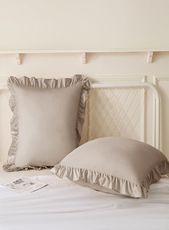 KKJIAF Ruffle Pillow Cases 18x18 Inches, Khaki Square Ruffled Pillow Covers Set of 2, Microfiber Wrinkle Resistant Pillow Shams with Envelope Closure for Sofa Bed Living Room - Image 4