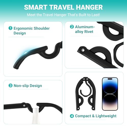 LQOQA 10 Pcs Travel Hangers, 2026 Cruise Ship Essentials, Foldable Plastic Hangers for Suitcase, Portable Travel Must Haves for RV Camping Hotel Europe Vacation (Black) - Image 3