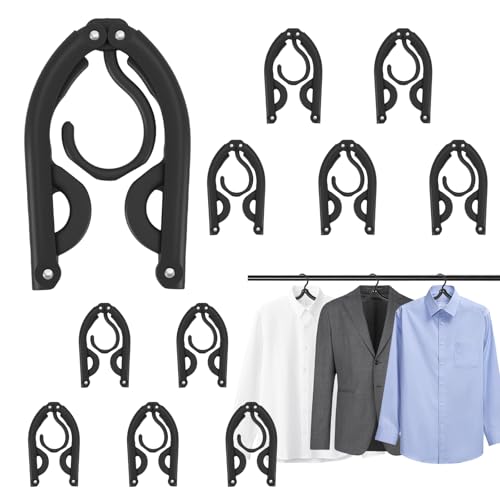 LQOQA 10 Pcs Travel Hangers, 2026 Cruise Ship Essentials, Foldable Plastic Hangers for Suitcase, Portable Travel Must Haves for RV Camping Hotel Europe Vacation (Black) - Image 1