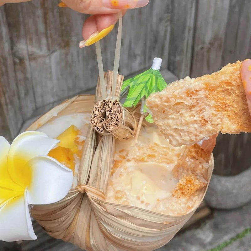 Handmade Woven Palm Leaf Bowl 15x10cm For Dessert Ice Cream Fruit Salad Party Serving - Image 4