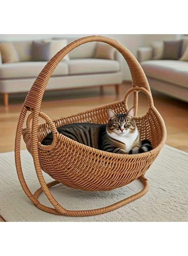 Brown Handwoven Cat Hammock Easy Assemble Durable Pet Bed Indoor Comfortable Gift - Image 2