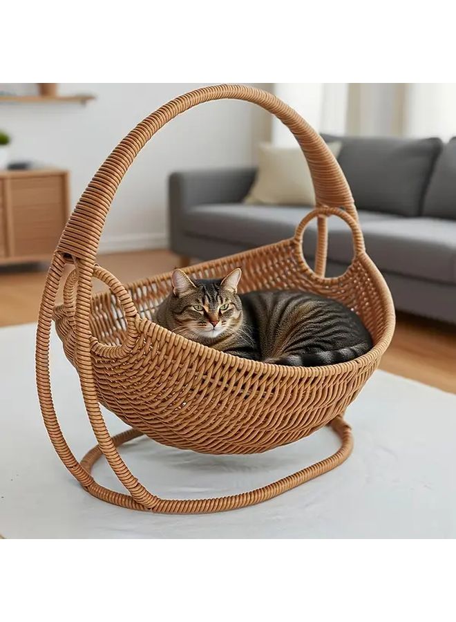 Brown Handwoven Cat Hammock Easy Assemble Durable Pet Bed Indoor Comfortable Gift - Image 4