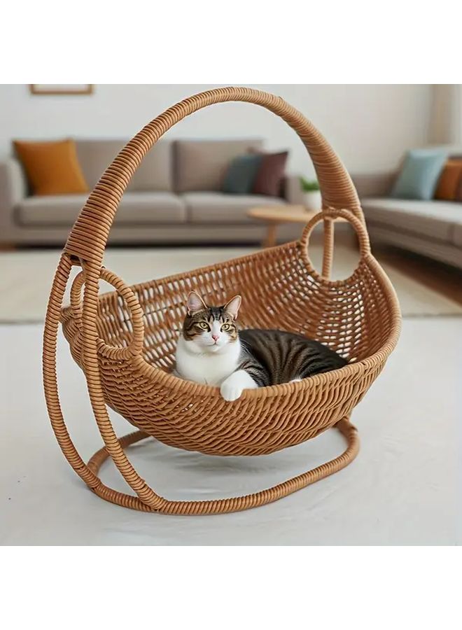 Brown Handwoven Cat Hammock Easy Assemble Durable Pet Bed Indoor Comfortable Gift - Image 5