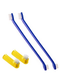 SunGrow SunGrow Dog & Ferret Toothbrush Set of 4, 2 Long Dual-Headed Toothbrush and 2 Finger Brush, Blue and Yellow, Puppy, Cat, and Small Breed Dog Toothbrush, 9-Inches and 2.5-Inches  - Image 1