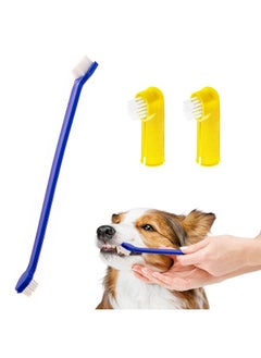 SunGrow SunGrow Dog & Ferret Toothbrush Set of 4, 2 Long Dual-Headed Toothbrush and 2 Finger Brush, Blue and Yellow, Puppy, Cat, and Small Breed Dog Toothbrush, 9-Inches and 2.5-Inches  - Image 2