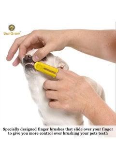 SunGrow SunGrow Dog & Ferret Toothbrush Set of 4, 2 Long Dual-Headed Toothbrush and 2 Finger Brush, Blue and Yellow, Puppy, Cat, and Small Breed Dog Toothbrush, 9-Inches and 2.5-Inches  - Image 4
