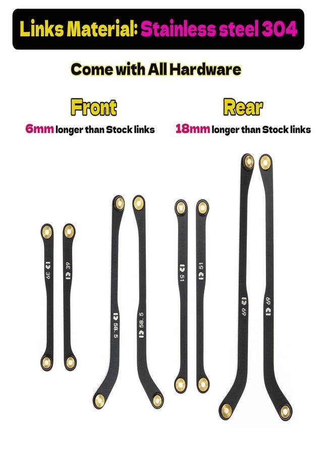 RampCrab High Clearance 4 Links Set for AX24, Front Extend 6mm, Rear Extend 18, Stainless Steel Links Set, Upgrade Parts for AX24 XC-1, 1/24 RC Crawler Car Upgrade Accessories - Image 3