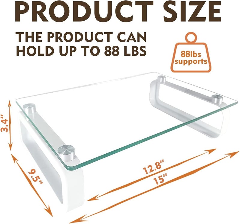 Hemudu 2 Pack Computer Monitor Stand Riser with Tempered Glass and Metal Legs, HD02T-201P - Image 4