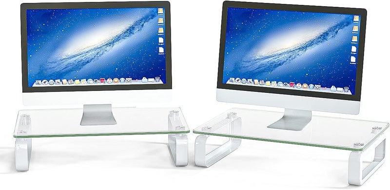 Hemudu 2 Pack Computer Monitor Stand Riser with Tempered Glass and Metal Legs, HD02T-201P - Image 1