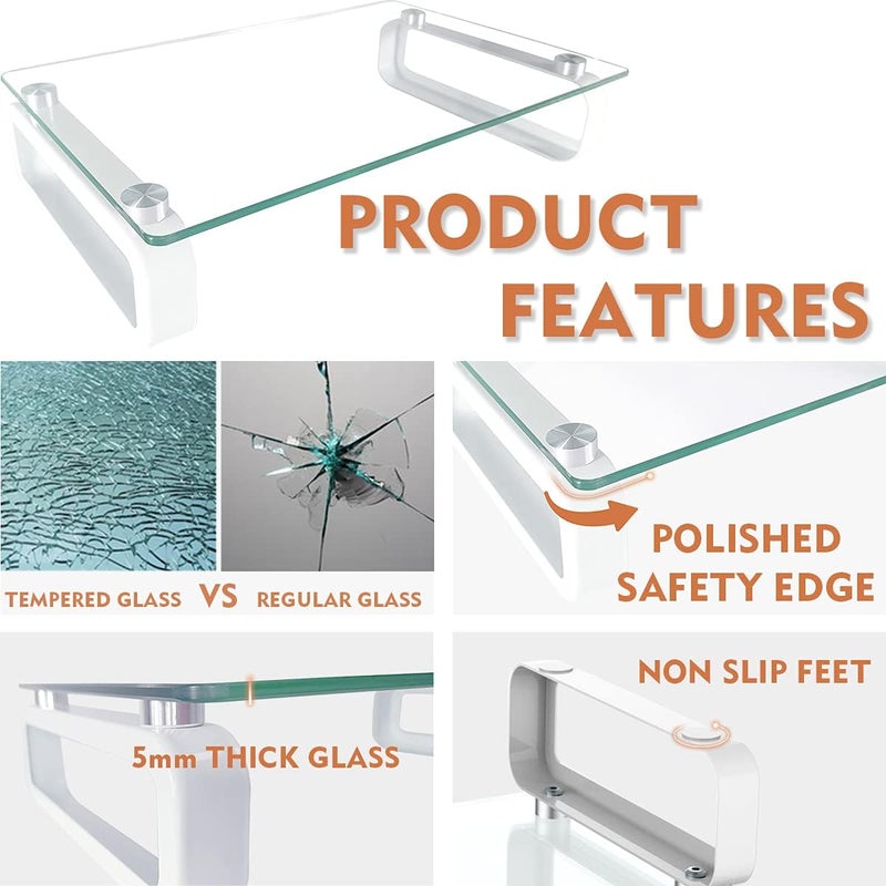 Hemudu 2 Pack Computer Monitor Stand Riser with Tempered Glass and Metal Legs, HD02T-201P - Image 2