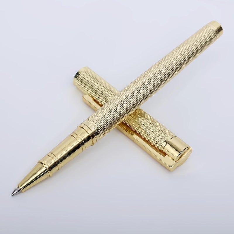 crewtone 20543 Gold Crafted Design Glossy Finish Metal Body Roller Ball Pen with Golden Clip & Golden Trims, Pen for Student, Professional & Executives with High End Gift Box. - Image 2