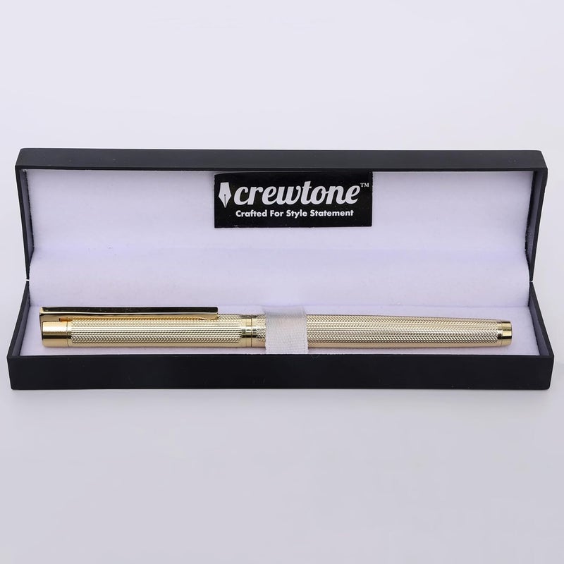 crewtone 20543 Gold Crafted Design Glossy Finish Metal Body Roller Ball Pen with Golden Clip & Golden Trims, Pen for Student, Professional & Executives with High End Gift Box. - Image 3