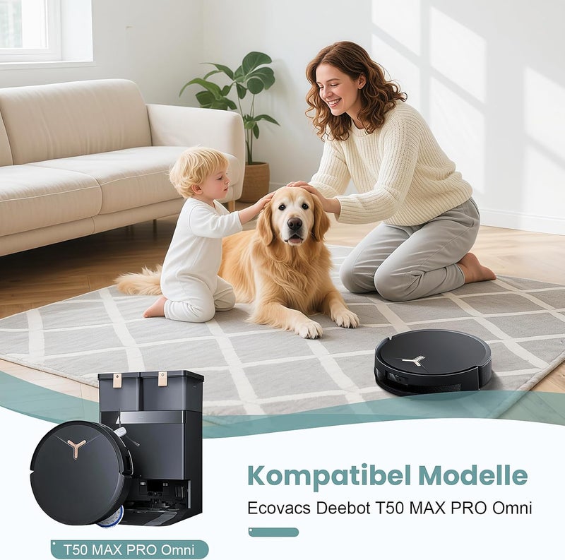 عبوة تحتوي على 24 قطعة إكسسوار لمكنسات الروبوت Ecovacs Deebot T50 MAX PRO Omni/MAX PRO Omni Gen2، تشمل قطعة فرشاة رئيسية واحدة، و6 أكياس للغبار، و6 مناديل ممسحة، و4 فلاتر، و6 فرشاة جانبية، وفرشاة تنظيف واحدة. - Image 2