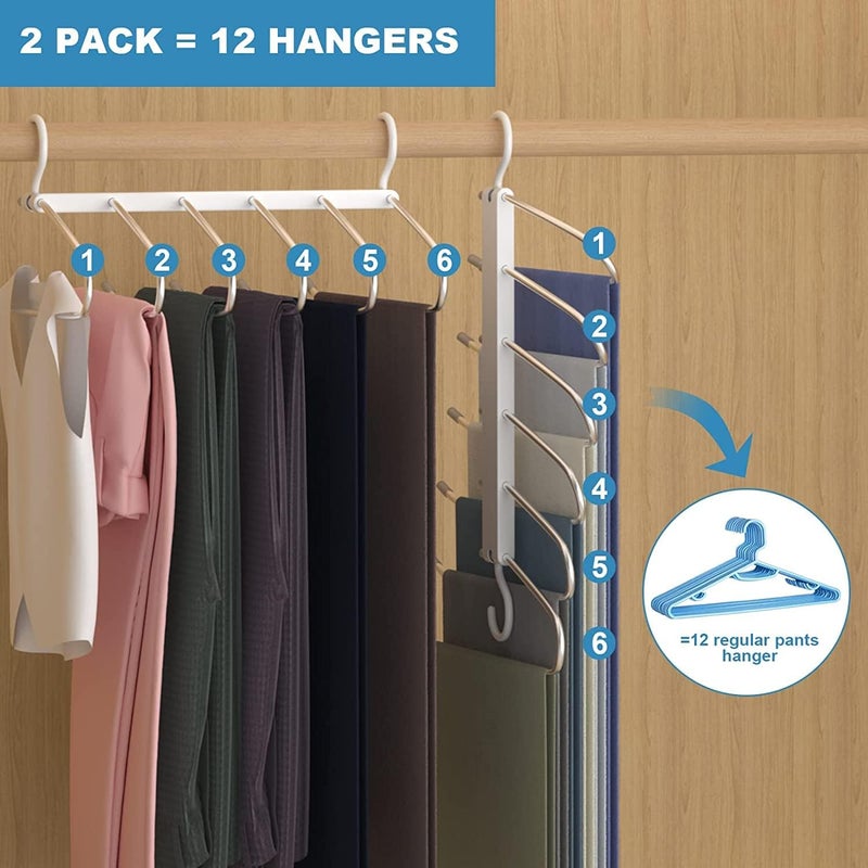 X spring Magic Pants Hangers Space Saving, 2 Pack with 6-Layer Non-Slip Multifunctional Pant Rack Hanger - Image 3