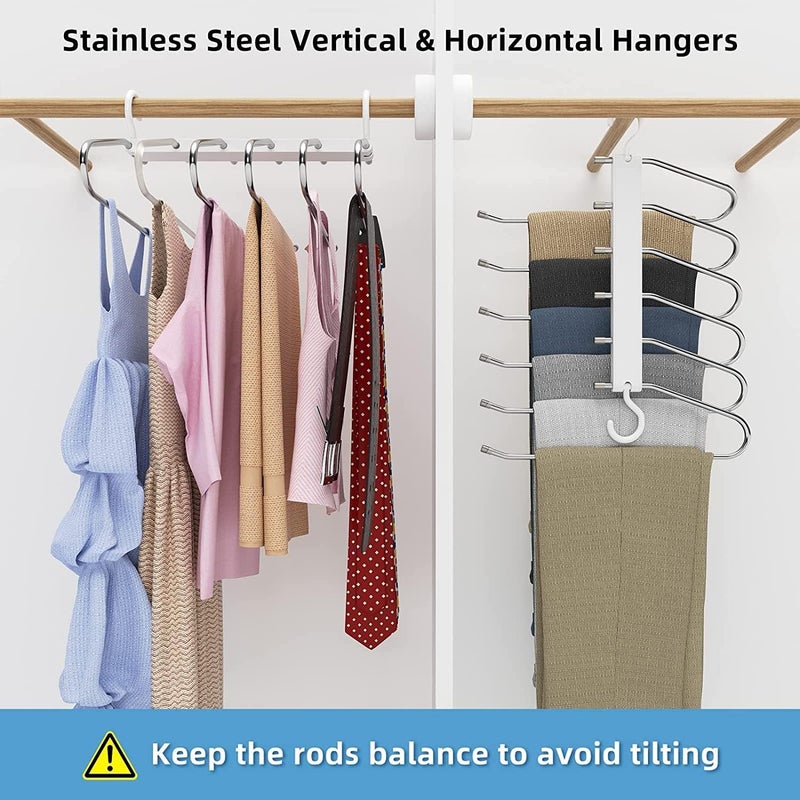 X spring Magic Pants Hangers Space Saving, 2 Pack with 6-Layer Non-Slip Multifunctional Pant Rack Hanger - Image 4