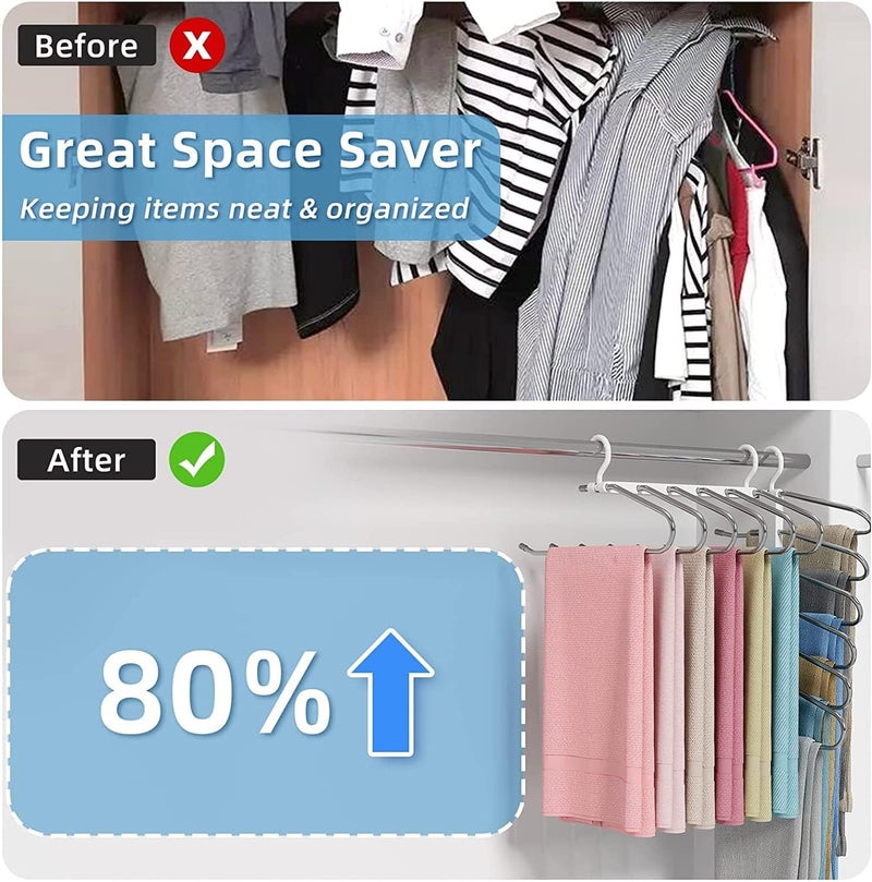 X spring Magic Pants Hangers Space Saving, 2 Pack with 6-Layer Non-Slip Multifunctional Pant Rack Hanger - Image 2